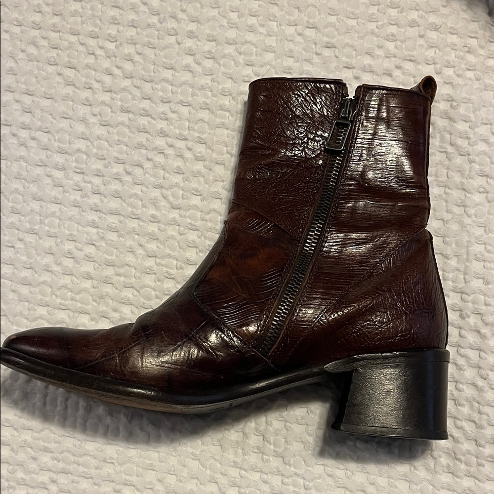 Joan & David Burgundy Leather Ankle Boots - Picture 2 of 3